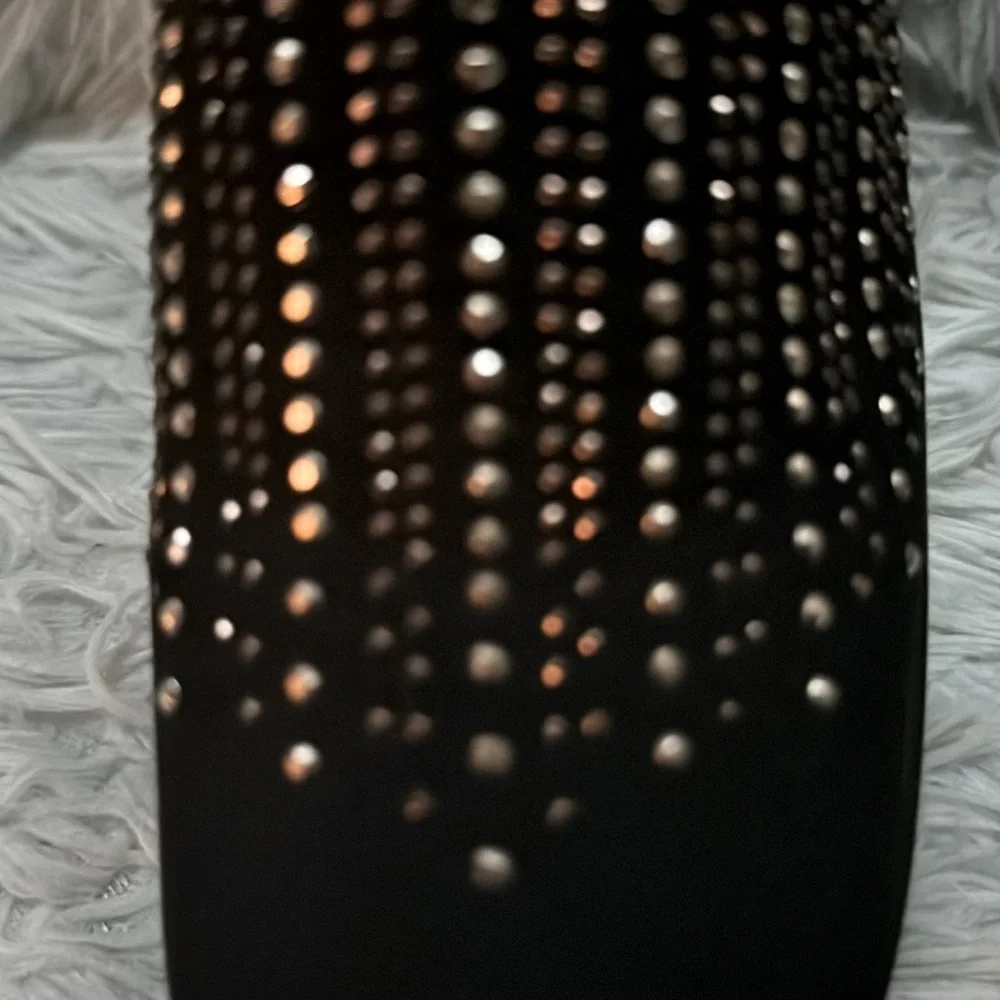 New RARE (Made in Korea) Black platform mules size 6-7 w/rose gold rhinestone.